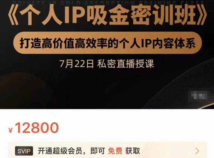 个人IP吸金密训班，打造高价值高效率的个人IP内容体系（价值12800元）-知者网