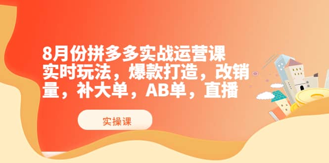 8月份拼多多实战运营课，实时玩法，爆款打造，改销量，补大单，AB单，直播-知者网